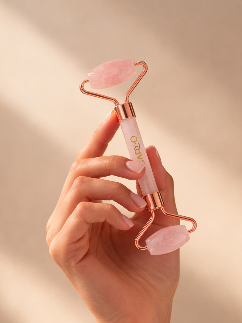 Rodillo facial cuarzo rosado